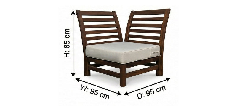 Wooden chair with cushion and dimensions labeled on a white background