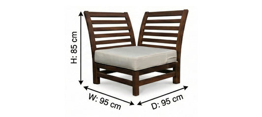 Wooden chair with cushion and dimensions labeled on a white background